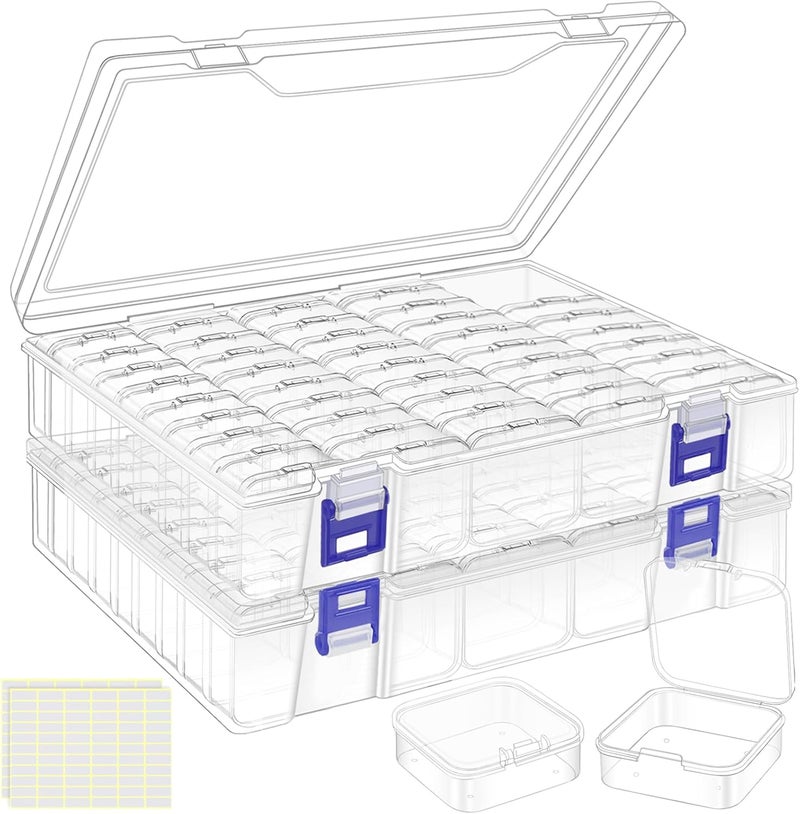 DILIBRA Bead Organizer Box, 46Pcs Small Bead Organizers and Storage Plastic Cases, Mini Clear Storage Containers Boxes with Hinged Lid for Diamond Painting Accessories Seed Jewelry Crafts - Image 1